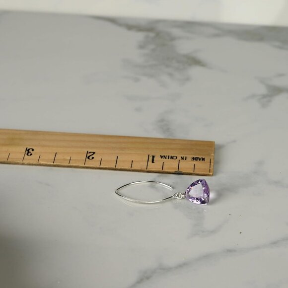 Women's Purple Amethyst Trillion Quartz Sterling Silver Dangle Earrings - Picture 7 of 9